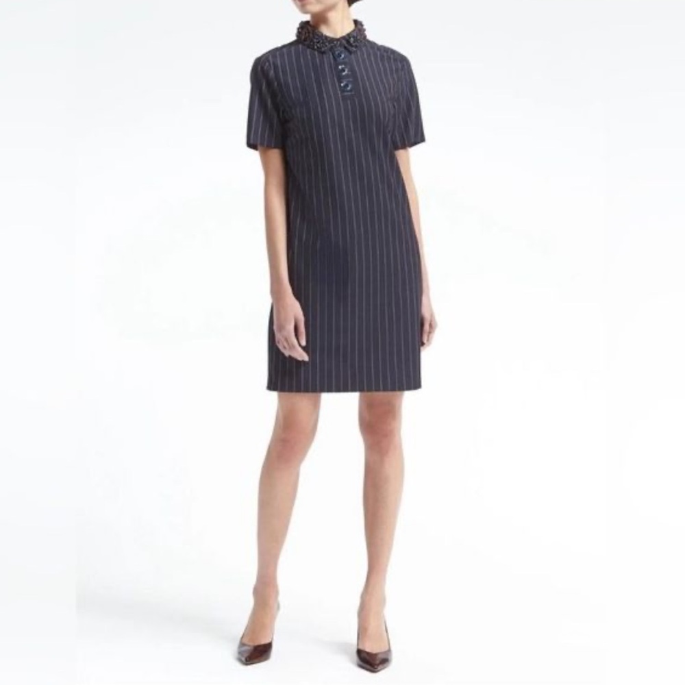 Banana Republic Navy Pinstripe Jewel Collar Dress Size S